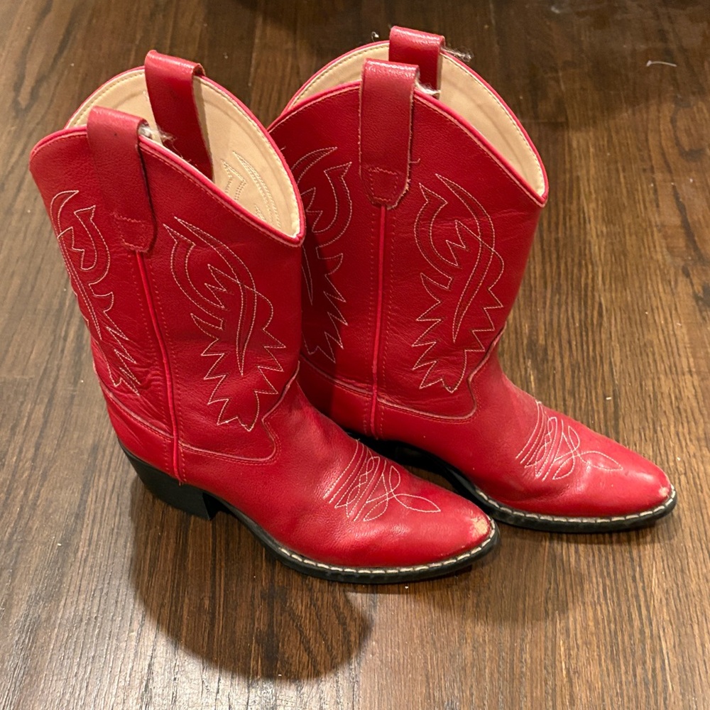 Girls Red Leather Cowboy Boots